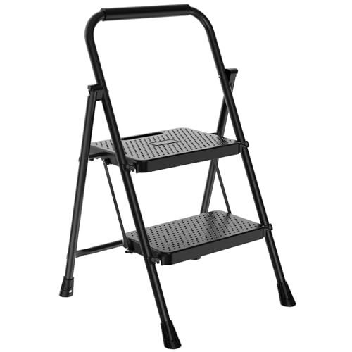 NEWBULIG Two Step Ladder, Foldable Step Stool with Safety Lock