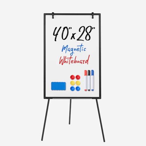 NEWBULIG Magnetic Dry Erase Board 40 x 28 Inch, White Board with Adjustable Stand, Heavy-Duty Aluminum Frame & Accessory Tray for Office, Classroom, Home & Presentations, Black