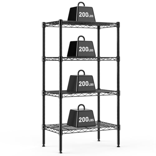NEWBULIG 4-Tier Wire Storage Shelves, 200 lbs Heavy Duty Steel Rack, Black