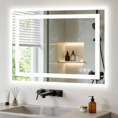 NEWBULIG 28x36 Inch LED Bathroom Mirror with Lights, Anti-Fog
