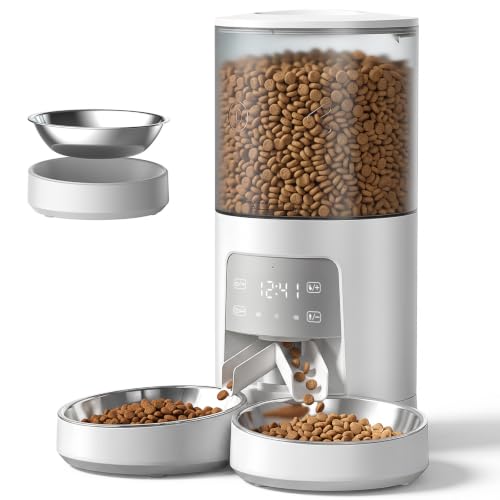 NEWBULIG Automatic Cat Feeder for 2 Pets 6L Dog Food Dispenser, White