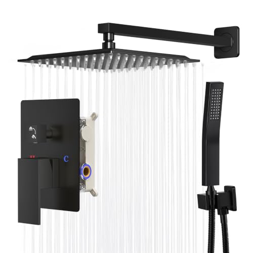 NEWBULIG Shower Faucet Set with Handheld, 10 Inch Head, Matte Black