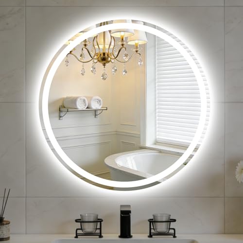 NEWBULIG 24 Inch LED Bathroom Mirror Round Vanity Mirror with Lights