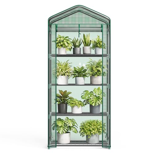 NEWBULIG 27x19x63 Inch Mini Greenhouse with Durable Zipper Door, 4 Tier