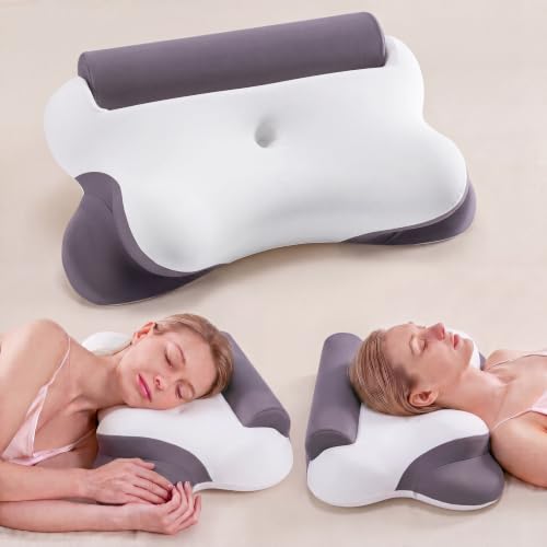 NEWBULIG Cervical Neck Pillow, Ergonomic Contour Memory Foam and Detachable Roll Pillow for Neck Pain Relief Side Back Stomach Sleepers with Cooling Breathable Cover