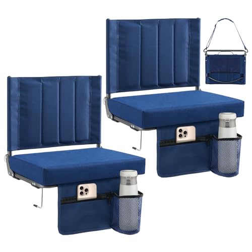NEWBULIG Stadium Seats with Back Support 2 Pack, Bleacher Chairs, Navy