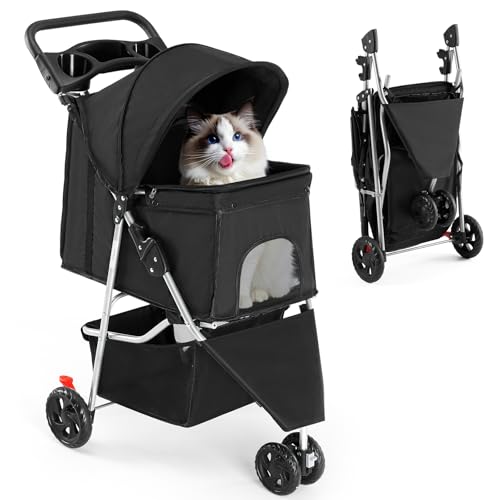 NEWBULIG Foldable 3 Wheel Pet Stroller for Dogs and Cats