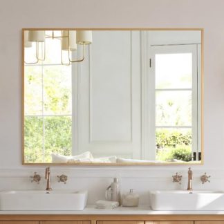 NEWBULIG 30 x 36 Inch Gold Rectangle Bathroom Mirror for Wall, Modern Wall Mirror with Metal Frame, Tempered Glass, Vanity Mirror for Over Sink, Entryway, Living Room, Anti-Rust, Horizontal or Vertical