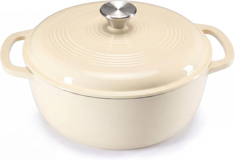 6 Quart Cast Iron Dutch Oven, Enamel Dutch Oven Pot with Lid Beige - view 1 of 6 | NEWBULIG