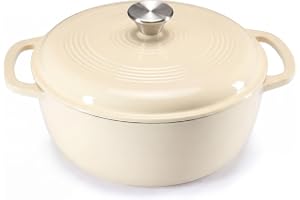 NEWBULIG 6 Quart Cast Iron Dutch Oven, Enamel Dutch Oven Pot with Lid Beige