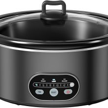Slow Cooker 6 Quart, Large Slow Cooker, Ceramic Nonstick Coating, 3 Adjustable Temp Multi Cookers with Dishwasher Safe Stoneware Pot & Tempered Glass Lid, 35in Tangle Free Cord Wrap, Black - view 1 of 6 | NEWBULIG
