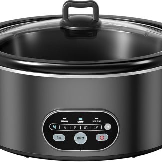 Slow Cooker 6 Quart, Large Slow Cooker, Ceramic Nonstick Coating, 3 Adjustable Temp Multi Cookers with Dishwasher Safe Stoneware Pot & Tempered Glass Lid, 35in Tangle Free Cord Wrap, Black - Jet Black | NEWBULIG