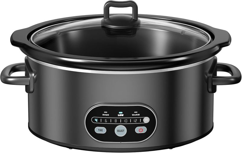 Slow Cooker 6 Quart, Large Slow Cooker, Ceramic Nonstick Coating, 3 Adjustable Temp Multi Cookers with Dishwasher Safe Stoneware Pot & Tempered Glass Lid, 35in Tangle Free Cord Wrap, Black - view 1 of 6 | NEWBULIG