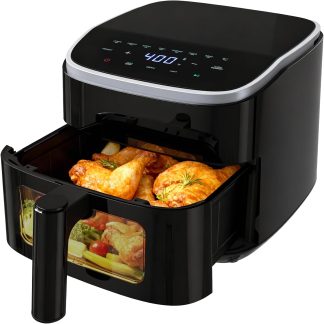Air Fryer, 4QT Airfryer 8 Presets, Viewing Window, Nonstick Basket - Jet | NEWBULIG