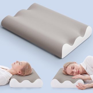 Contour Memory Foam Cervical Pillow with Neck Support - Light Grey & White | NEWBULIG