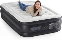 Twin Air Mattress with Built in Pump, 16 inch Raised Inflatable Blow up Flocked Surface Air Bed 330 lbs Weight Capacity Portable for Camping, Guests and Home - view 1 of 6 | NEWBULIG