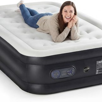 Twin Air Mattress with Built in Pump, 16 inch Raised Inflatable Blow up Flocked Surface Air Bed 330 lbs Weight Capacity Portable for Camping, Guests and Home | NEWBULIG