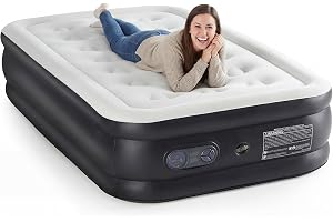 NEWBULIG Twin Air Mattress with Built in Pump, 16 inch Raised Inflatable Blow up Flocked Surface Air Bed 330 lbs Weight Capacity Portable for Camping, Guests and Home