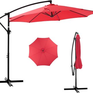 10FT Patio Umbrella, Cantilever Umbrella, UV Protection - Red | NEWBULIG