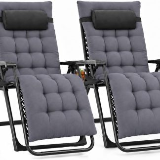 Zero Gravity Chair, Folding Patio Recliner with Cup Holder Trays - Dark Gray | NEWBULIG