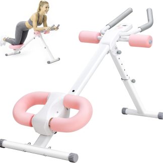 Ab Machine, Abs Workout Equipment for Home Gym, Adjustable Ab Trainer Machine for Stomach Workout, Foldable, 440 LBS - White Pink | NEWBULIG
