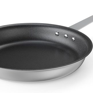 Nonstick Frying Pan, 14 Inch Heavy-Gauge Aluminum Skillet with Ceramic Nonstick Coating & Stainless Steel Base for Induction, Electric, Gas, Oven Safe, Red Hanging Handle - Black | NEWBULIG