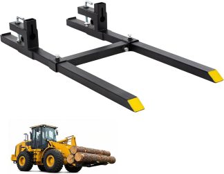 60-Inch Pallet Forks Tractor Attachments, 2000LBS Capacity Clamp-On Bucket Pallet Forks with Stabilizer Bar, Heavy-Duty Tractor for Skid Steer Loader, Mini Excavator Attachments, Black | NEWBULIG