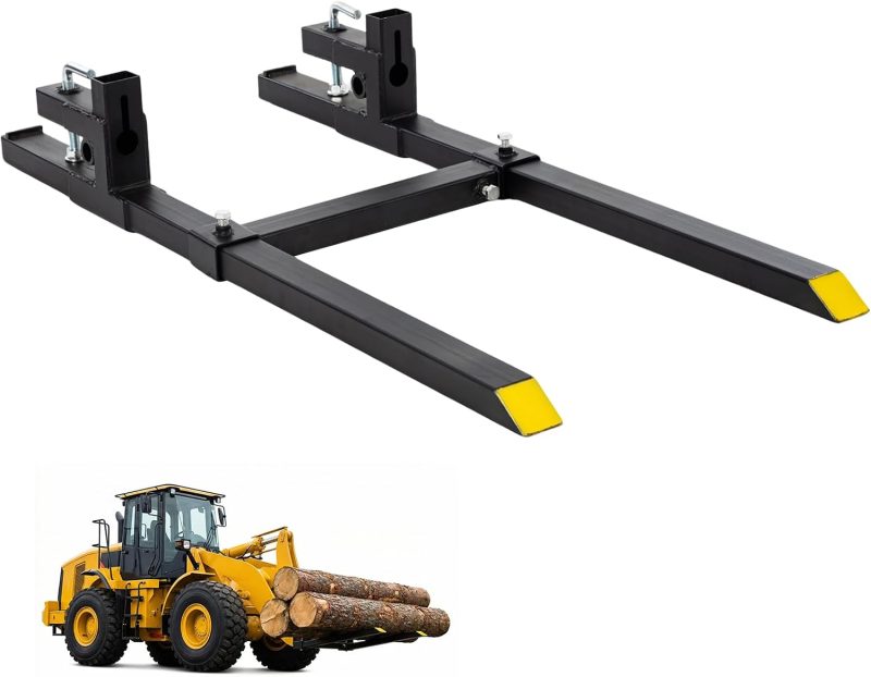 60-Inch Pallet Forks Tractor Attachments, 2000LBS Capacity Clamp-On Bucket Pallet Forks with Stabilizer Bar, Heavy-Duty Tractor for Skid Steer Loader, Mini Excavator Attachments, Black - view 1 of 6 | NEWBULIG