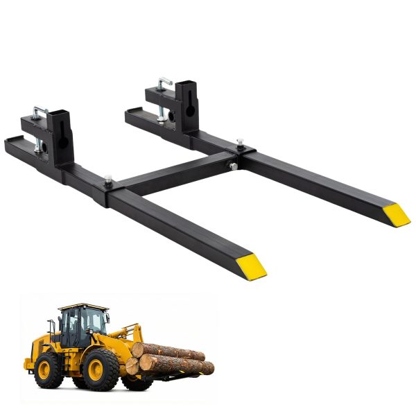 NEWBULIG 60-Inch Pallet Forks Tractor Attachments, 2000LBS Capacity Clamp-On Bucket Pallet Forks with Stabilizer Bar, Heavy-Duty Tractor for Skid Steer Loader, Mini Excavator Attachments, Black