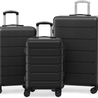 20 Inch Carry on Luggage, Hard Shell Suitcase, Pink - Black | NEWBULIG