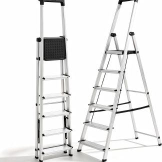 6 Step Ladder, 330lbs Capacity Folding Aluminum Step Stool - Silvery | NEWBULIG