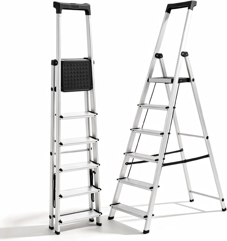 6 Step Ladder, 330lbs Capacity Folding Aluminum Step Stool - view 1 of 6 | NEWBULIG