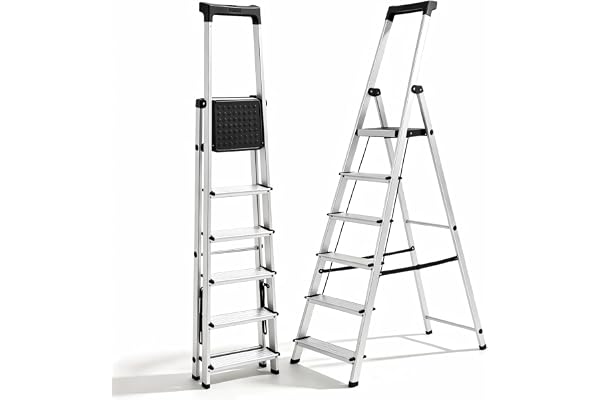 NEWBULIG 6 Step Ladder, 330lbs Capacity Folding Aluminum Step Stool