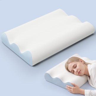 Contour Memory Foam Cervical Pillow with Neck Support - Light Blue & White | NEWBULIG
