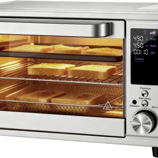 23QT Smart Touch Air Fryer Toaster Oven, Multi-Function Electrical Air Fryer Oven Combo, 7-IN-1 Steel Countertop Oven, 1800W Power, 120-Minute Timer, Convection, LCD Display - Silver | NEWBULIG