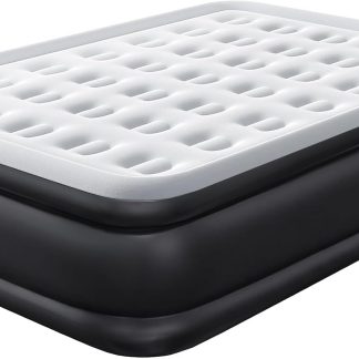 Twin Air Mattress with Built in Pump, 16 inch Raised Inflatable Blow up Flocked Surface Air Bed 330 lbs Weight Capacity Portable for Camping, Guests and Home | NEWBULIG