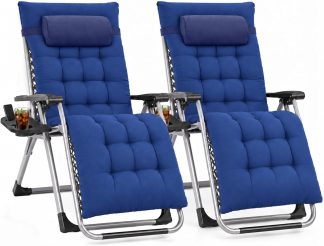 Zero Gravity Chair, Folding Patio Recliner with Cup Holder Trays - Blue | NEWBULIG