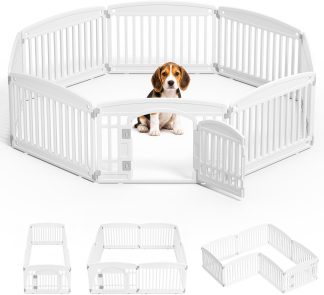 Dog Playpen 4-Panel, 24IN Puppy Playpen, Stable Dog Play Pen Indoors/Outdoor with Secure Locking Door, Plastic Pet Fence for Small & Medium Dogs - White | NEWBULIG