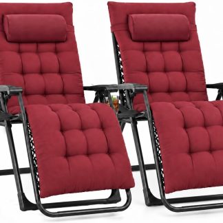 Zero Gravity Chair, Folding Patio Recliner with Cup Holder Trays - Red | NEWBULIG