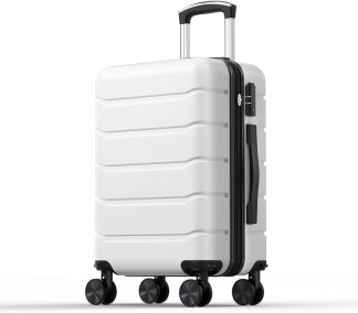 20 Inch Carry on Luggage, Hard Shell Suitcase, Pink - White | NEWBULIG