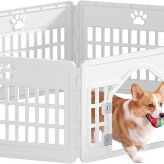 Plastic Dog Playpen, Pet Fence 24 Inch Indoor 6 Panels - White | NEWBULIG