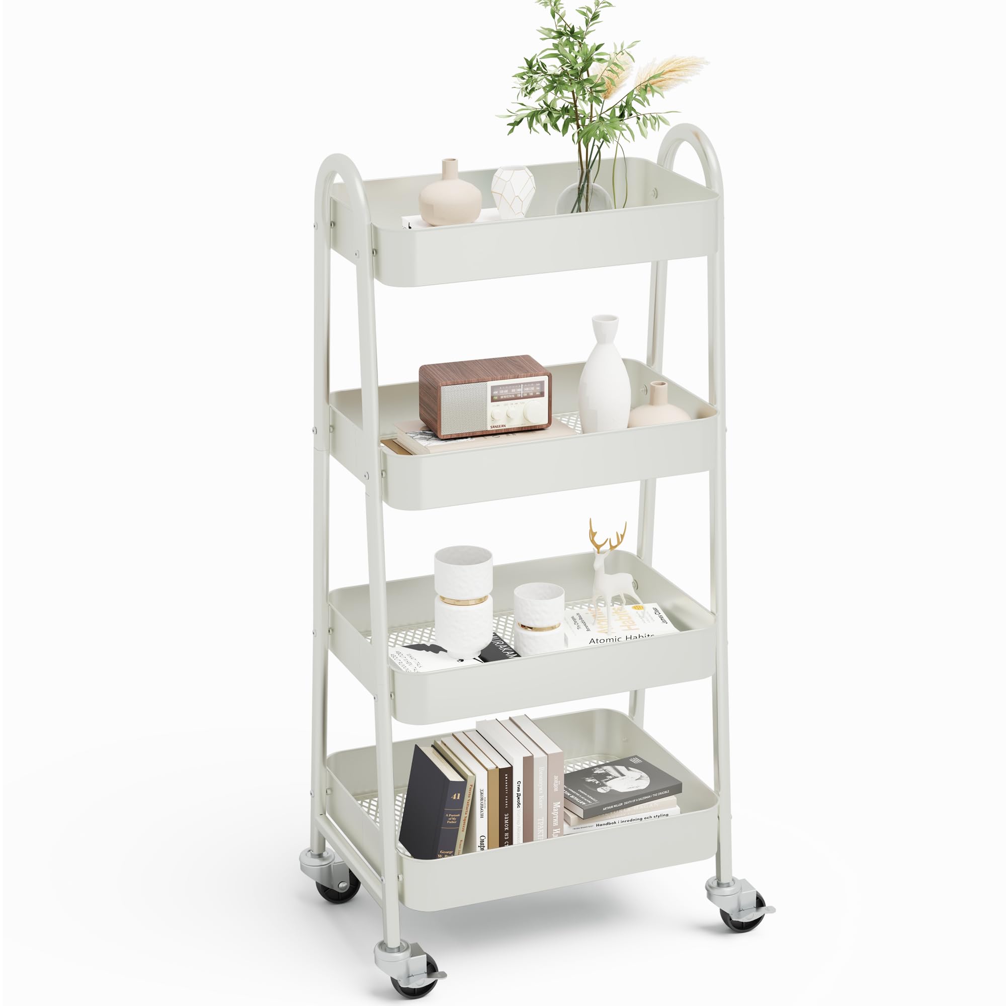 NEWBULIG 4-Tier Metal Rolling Storage Utility Cart with Lockable Wheels