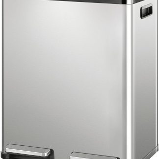 16 Gallon Dual Compartment Kitchen Trash Can, Stainless Steel, 60L - Silver | NEWBULIG