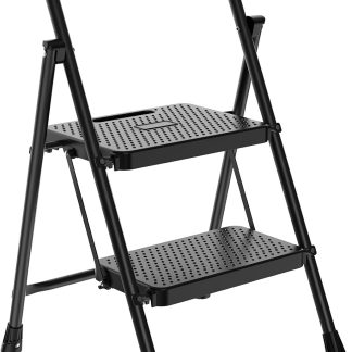 Two Step Ladder, Foldable Step Stool with Safety Lock - Black | NEWBULIG