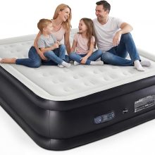 Twin Air Mattress with Built in Pump, 16 inch Raised Inflatable Blow up Flocked Surface Air Bed 330 lbs Weight Capacity Portable for Camping, Guests and Home - view 1 of 6 | NEWBULIG
