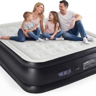 Twin Air Mattress with Built in Pump, 16 inch Raised Inflatable Blow up Flocked Surface Air Bed 330 lbs Weight Capacity Portable for Camping, Guests and Home | NEWBULIG