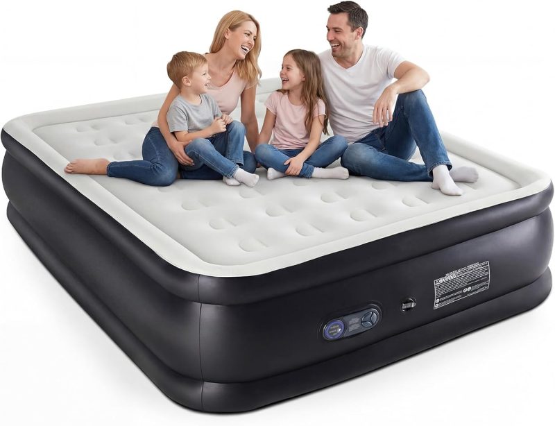 Twin Air Mattress with Built in Pump, 16 inch Raised Inflatable Blow up Flocked Surface Air Bed 330 lbs Weight Capacity Portable for Camping, Guests and Home - view 1 of 6 | NEWBULIG