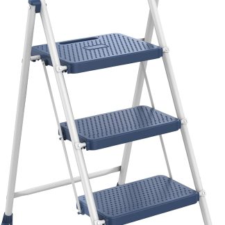 Two Step Ladder, Foldable Step Stool with Safety Lock - Blue | NEWBULIG