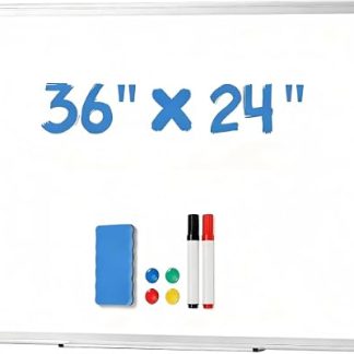 NEWBULIG White Board, 36 x 24 Inch Magnetic Dry Erase Board for Wall with 1 Dry Eraser & 2 Multi-Color Markers & 4 Magnetic Pins, Silver Aluminum Frame for Office, Home, School, White