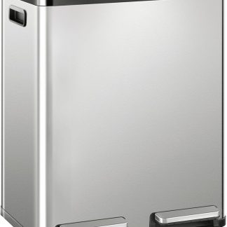 16 Gallon Dual Compartment Kitchen Trash Can, Stainless Steel, 60L - Silver | NEWBULIG